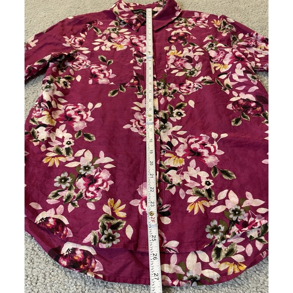 WHBM Silk Blend Floral Blouse Womens Sz 4 Pink Purple Button Up Cottagecore Boho - Picture 7 of 13